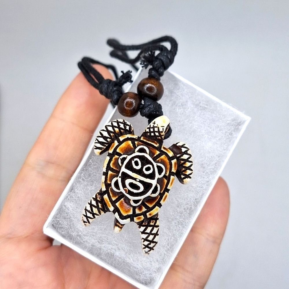 Turtle Pendant tribal Necklace Adjustable Rope Surfer